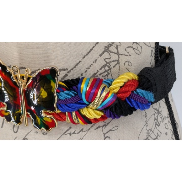 Vintage Butterfly Belt Enameled Jeweltone Ropes 30" Long Bohemian Great - Picture 5 of 6